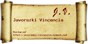 Javorszki Vincencia névjegykártya